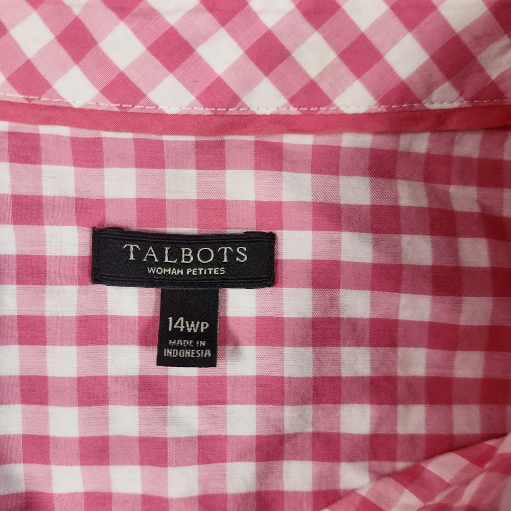 Talbots Gingham Button Down Shirt 14WP Pink‎ White Cottagecore Classic Preppy - Picture 2 of 6